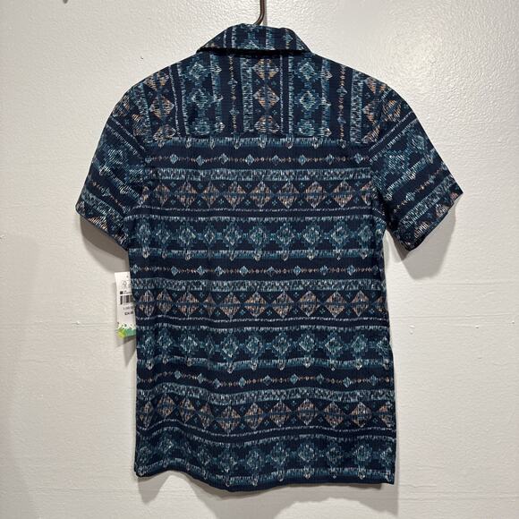 Colorful Planet Boys Size 10/12 Blue Geo Button Up Shirt Short Sleeve Artsy - Picture 3 of 9